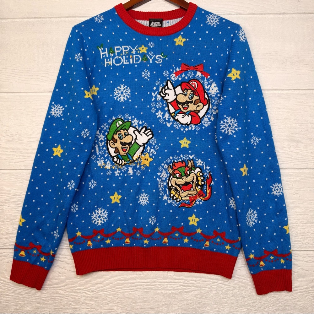 Super Mario Holiday Sweater XS | Mario Luigi Bowser Christmas Gamer Knit